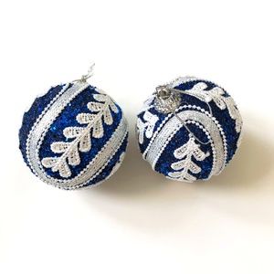 Embroidered, Glittered, and Beaded Blue Spherical Ornaments